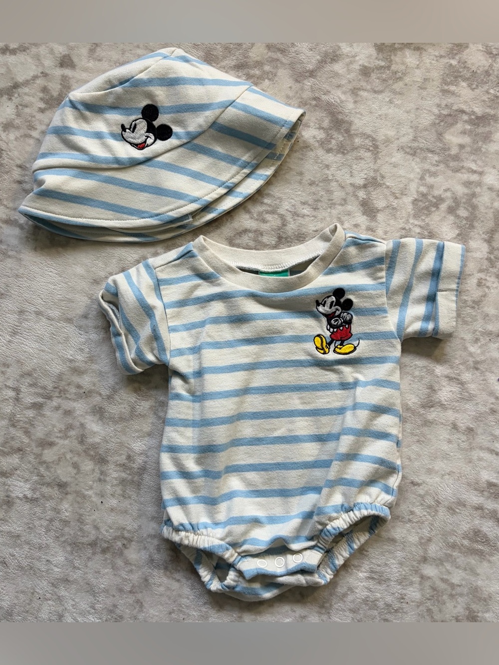 Disney Mickey Mouse Striped Romper and Bucket Hat Set 6-9M
